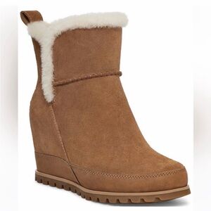 UGG Chestnut Suede Wedge Boot with Cream Shearling